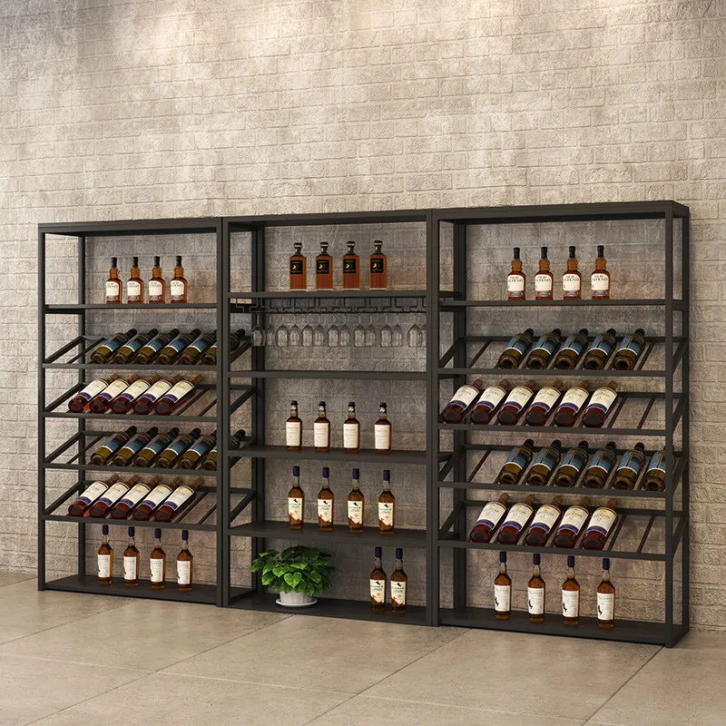 Simple wrought iron wine cabinet display rack Floor-to-ceiling bar wine rack Shelf wine glass rack upside down storage