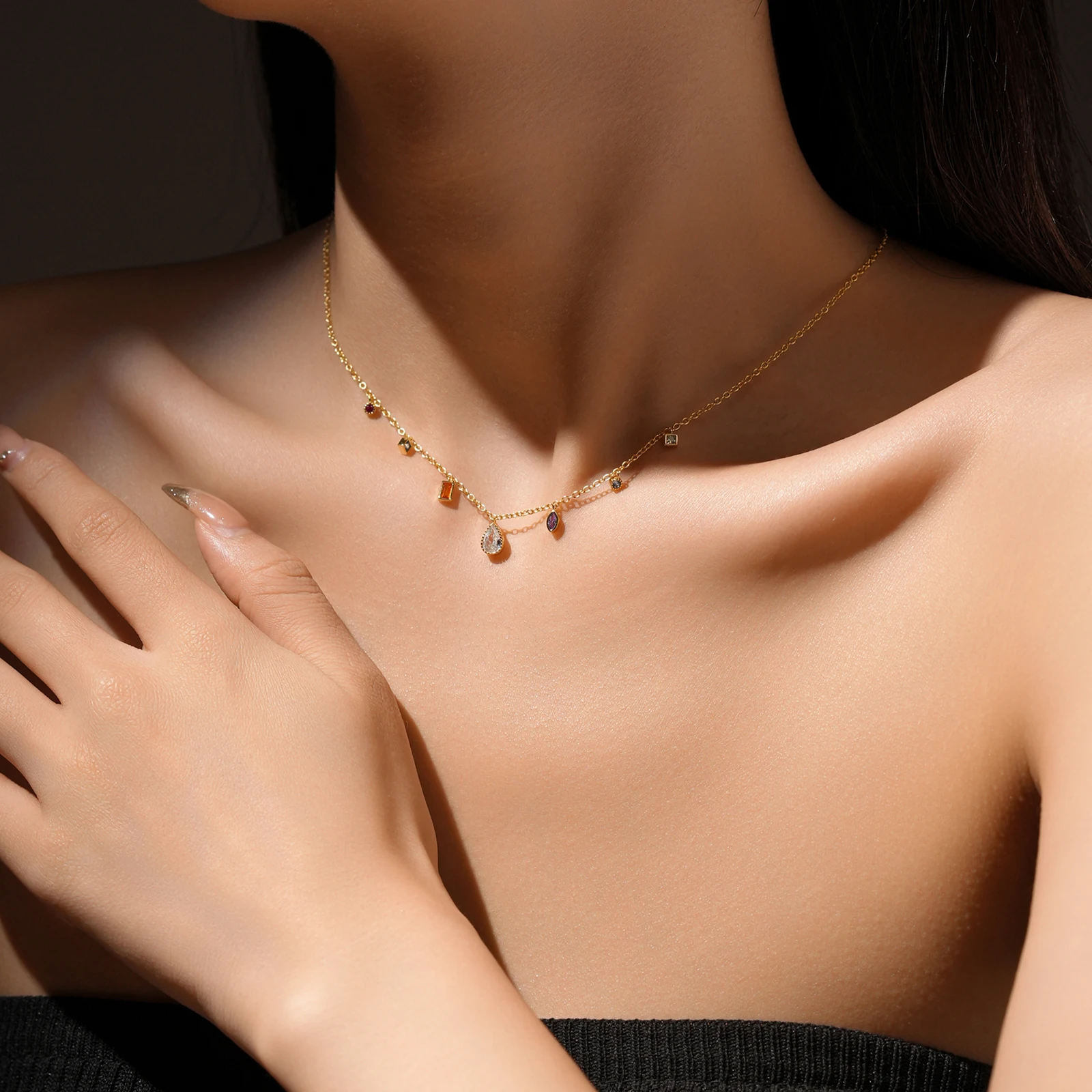VEWANT 925 Sterling Silver Colorful Zircon Charm Long Chain Choker Necklace Luxury Jewelry Gift Trendy Fine Jewels