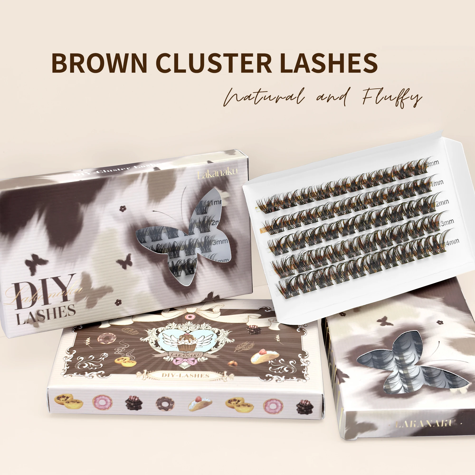 LAKANAKU Brown DIY Lashes Clusters Eyelash Extensions Volume Fans for Beauty Makeup