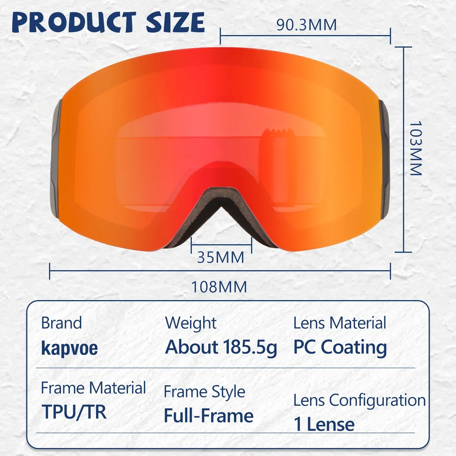 Kapvoe Fotochromowe gogle narciarskie Snowboard Maska przeciwmgielna dla mężczyzn Zestaw okularów damskich Ochrona UV400 Okulary śnieżne Skuter