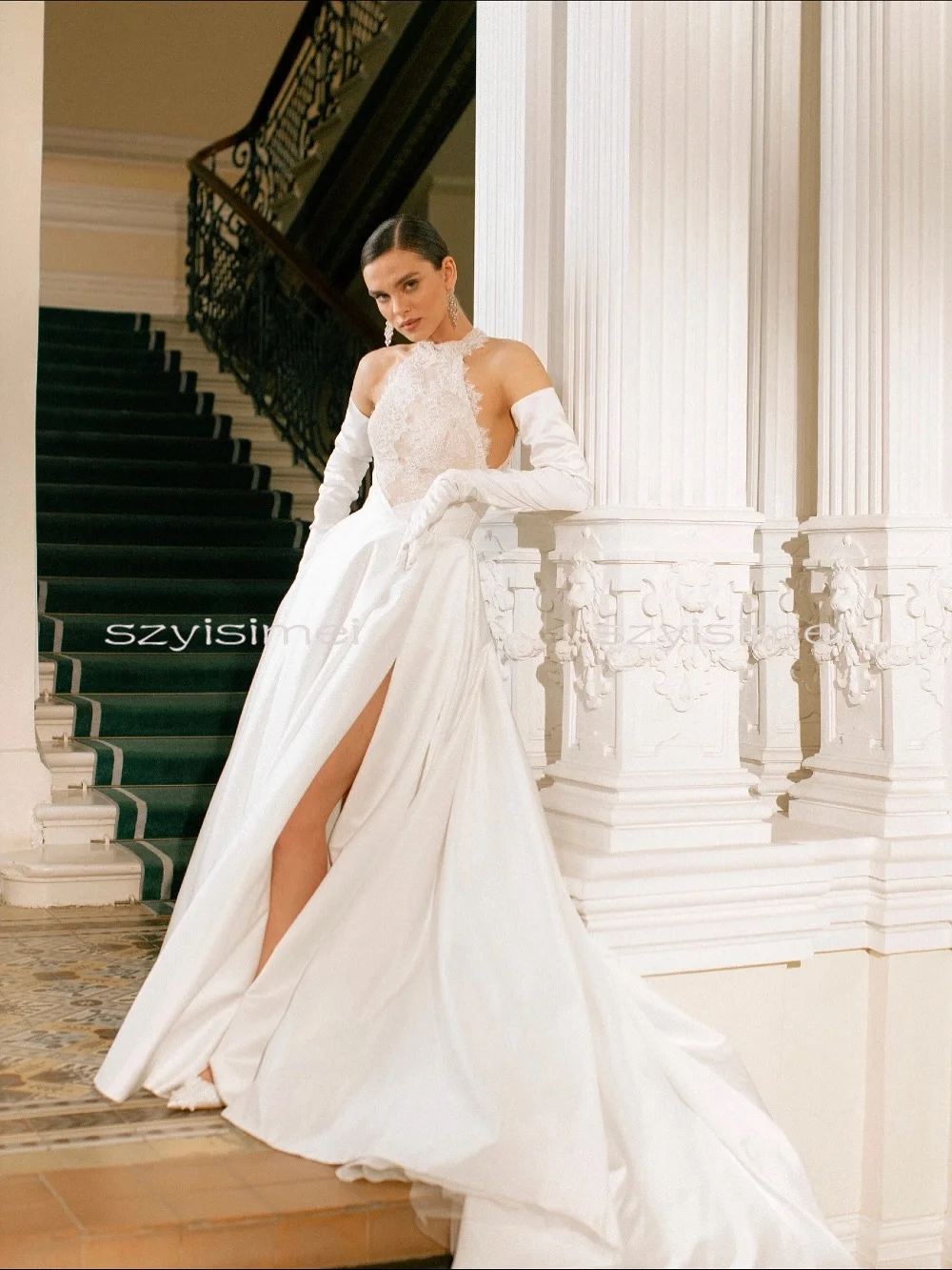 فستان زفاف رسن ذيل محكمة فستان زفاف على شكل حرف A لحفلات الزفاف من فيستدوس دي نوفيا مخصص