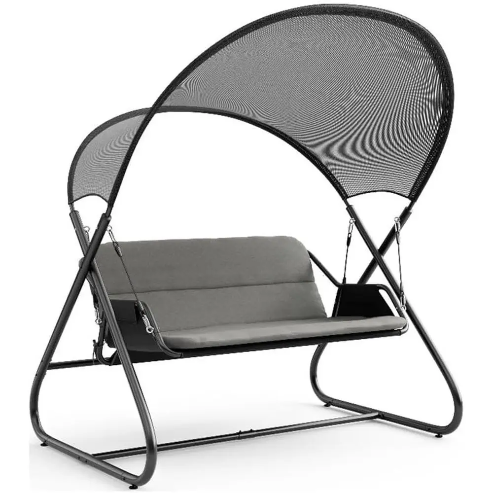 

Black Outdoor Metal Swing with Sun Protection Cover