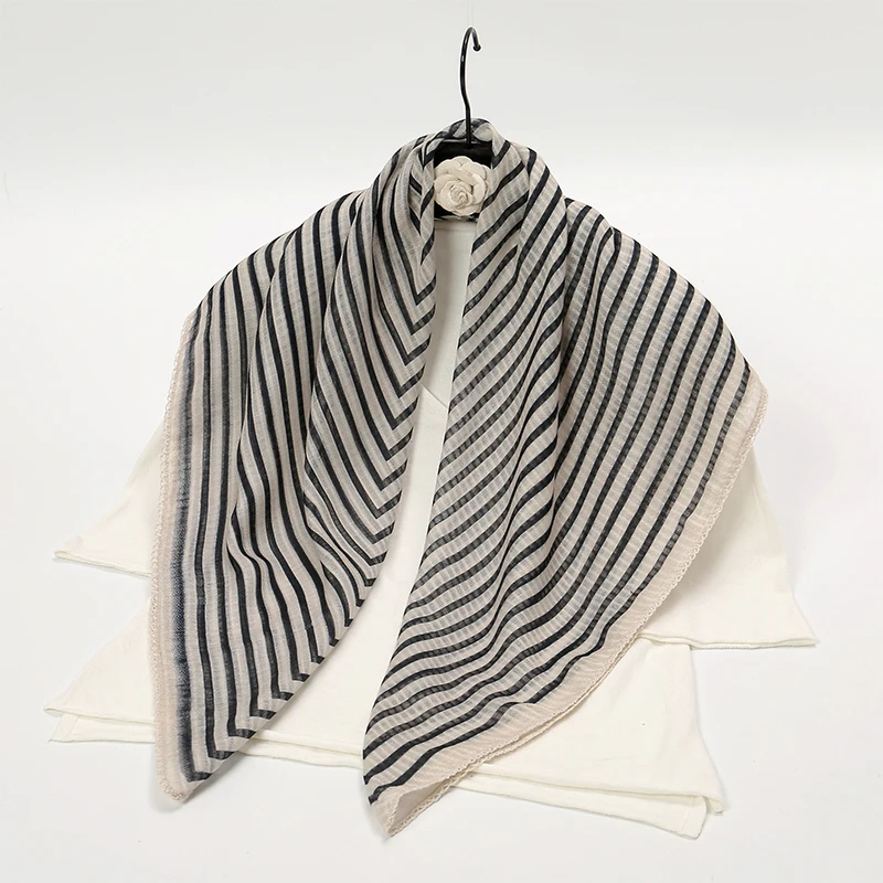 90*90cm Luxury Brand Cotton Scarf Square Women Shawls And Wraps Fashion Office Neck Hijabs Stripe Scarves Hair Accessories