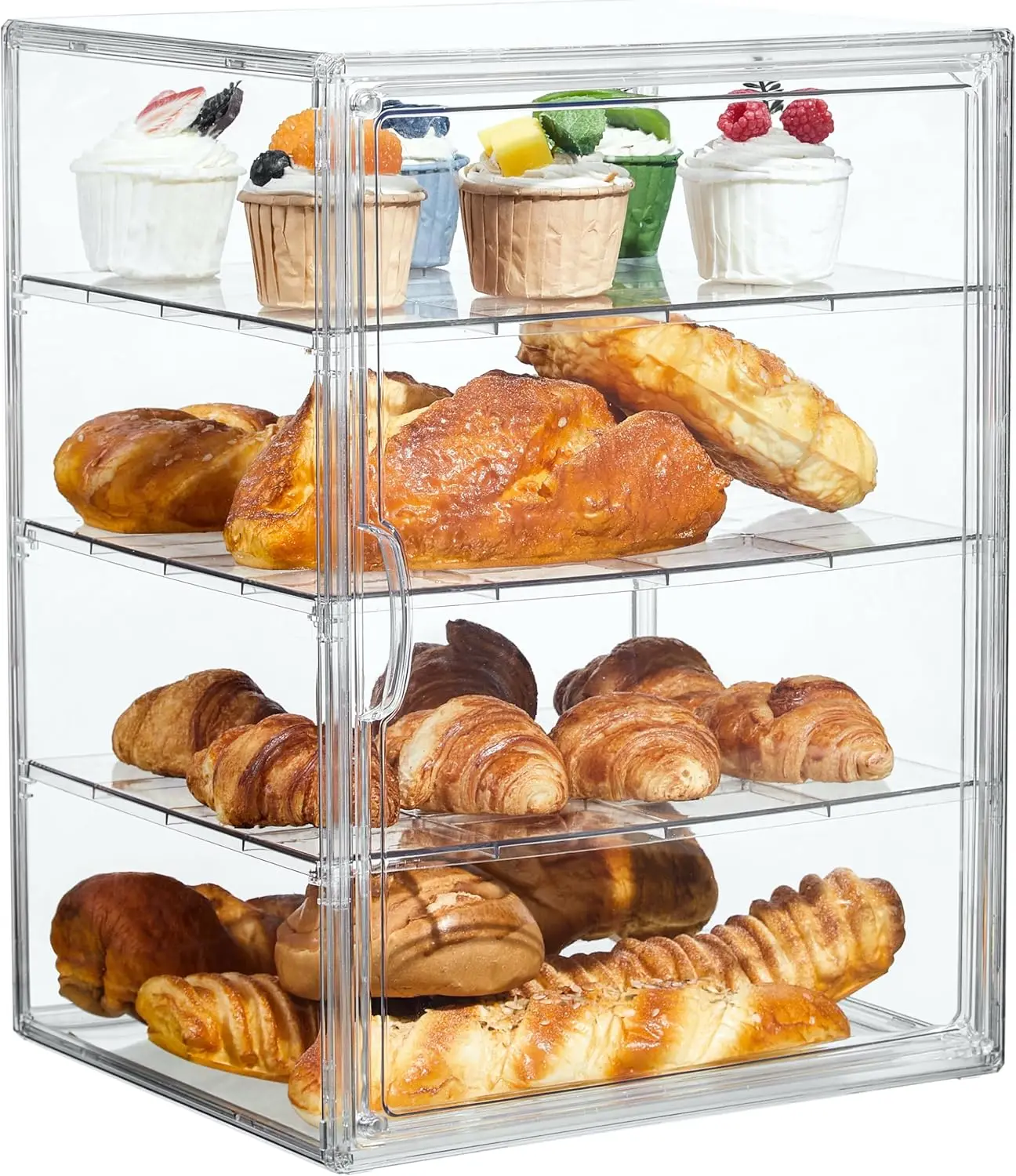 

4-Layer Adjustable Clear Bread Storage Box with Magnetic Door, 15.5x11.4x9.8 Inch Kitchen Countertop Display Case