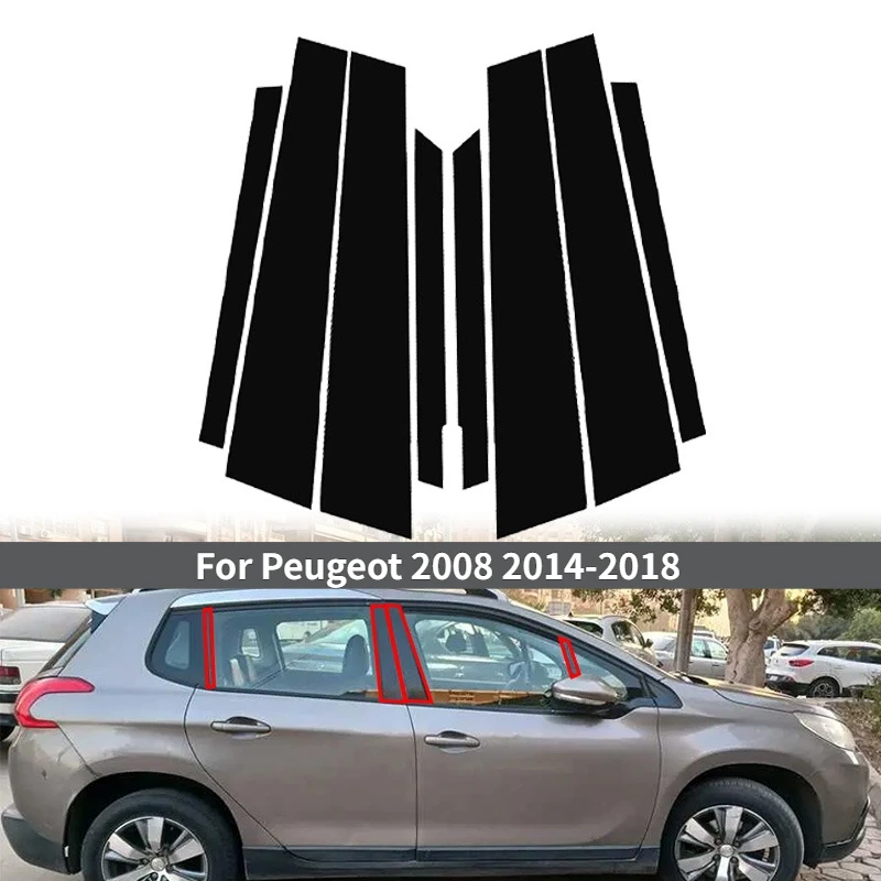 

8Pcs Glossy Black Pillar Posts Cover For Peugeot 2008 2014 2015 2016 2017 2018 Door Window Moulding Trim Sitcker Accessories