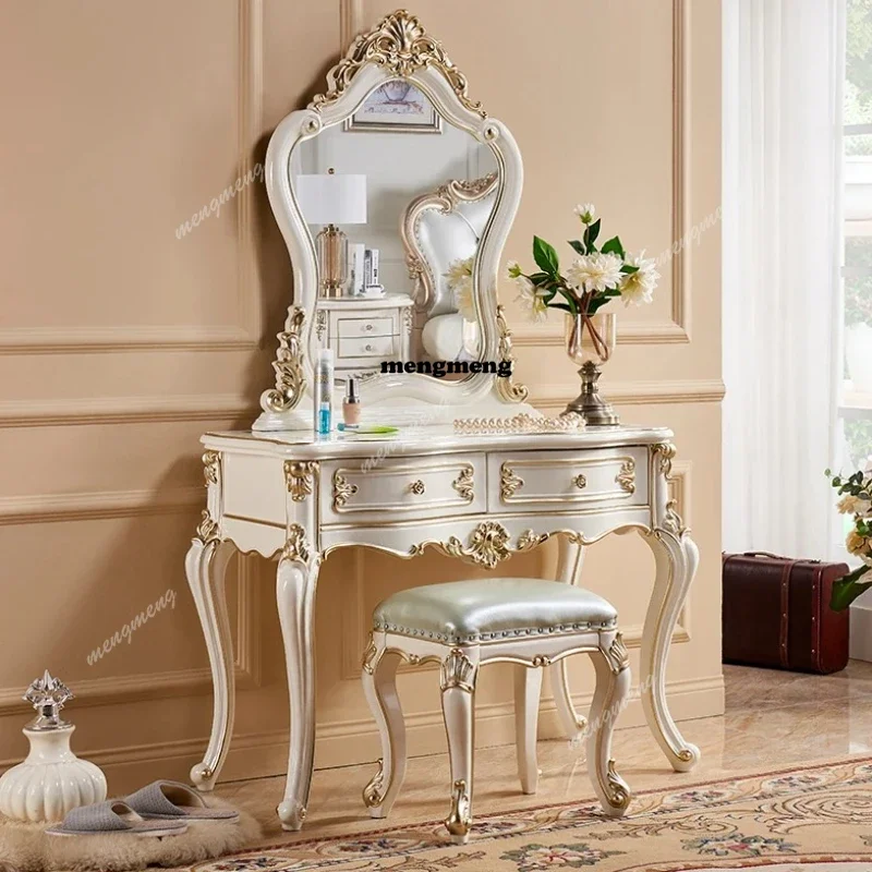 Wooden Luxury Modern Vanity Table Mirror Chair Drawers White Makeup Vanity Desk Space Saving Coiffeuse De Chambre Furniture