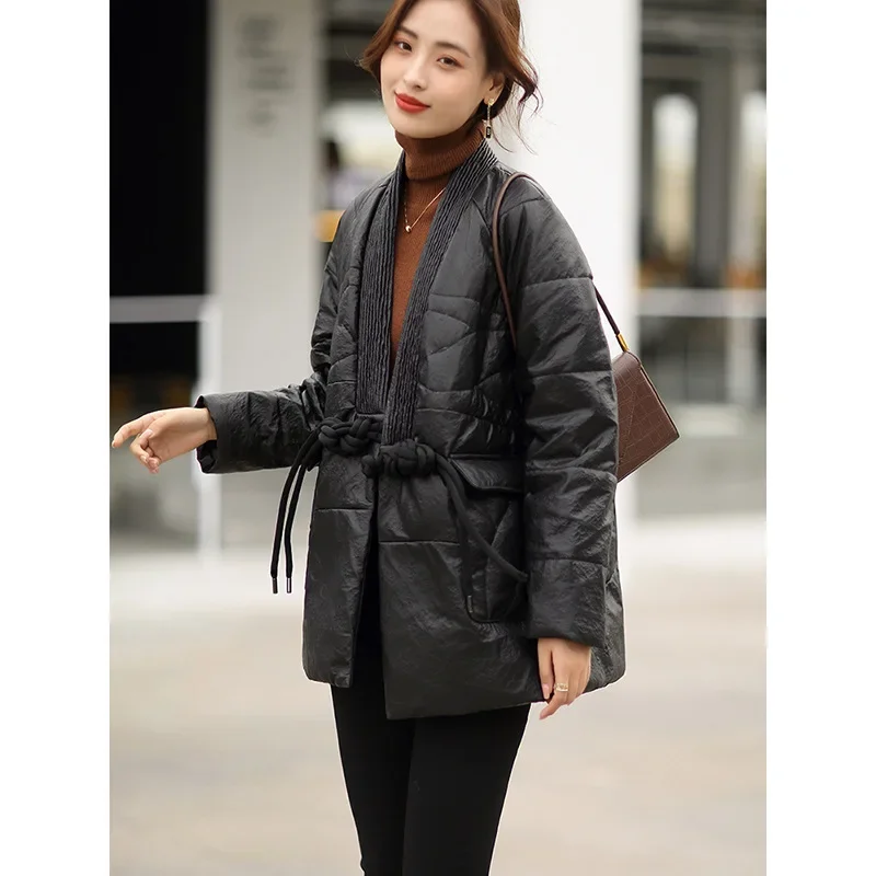 Echt lederjacke Frauen koreanische Frau Kleidung lose Puffer Jacken Mode Echt leder Daunen mäntel Knopf Doudoune Femme