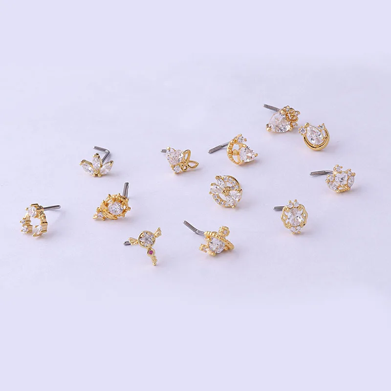 1PCS 316L Surgical Stainless Steel Heart Crown Flower CZ L Shape Nose Studs Indian Screw Nose Rings Nose Piercing Jewelry