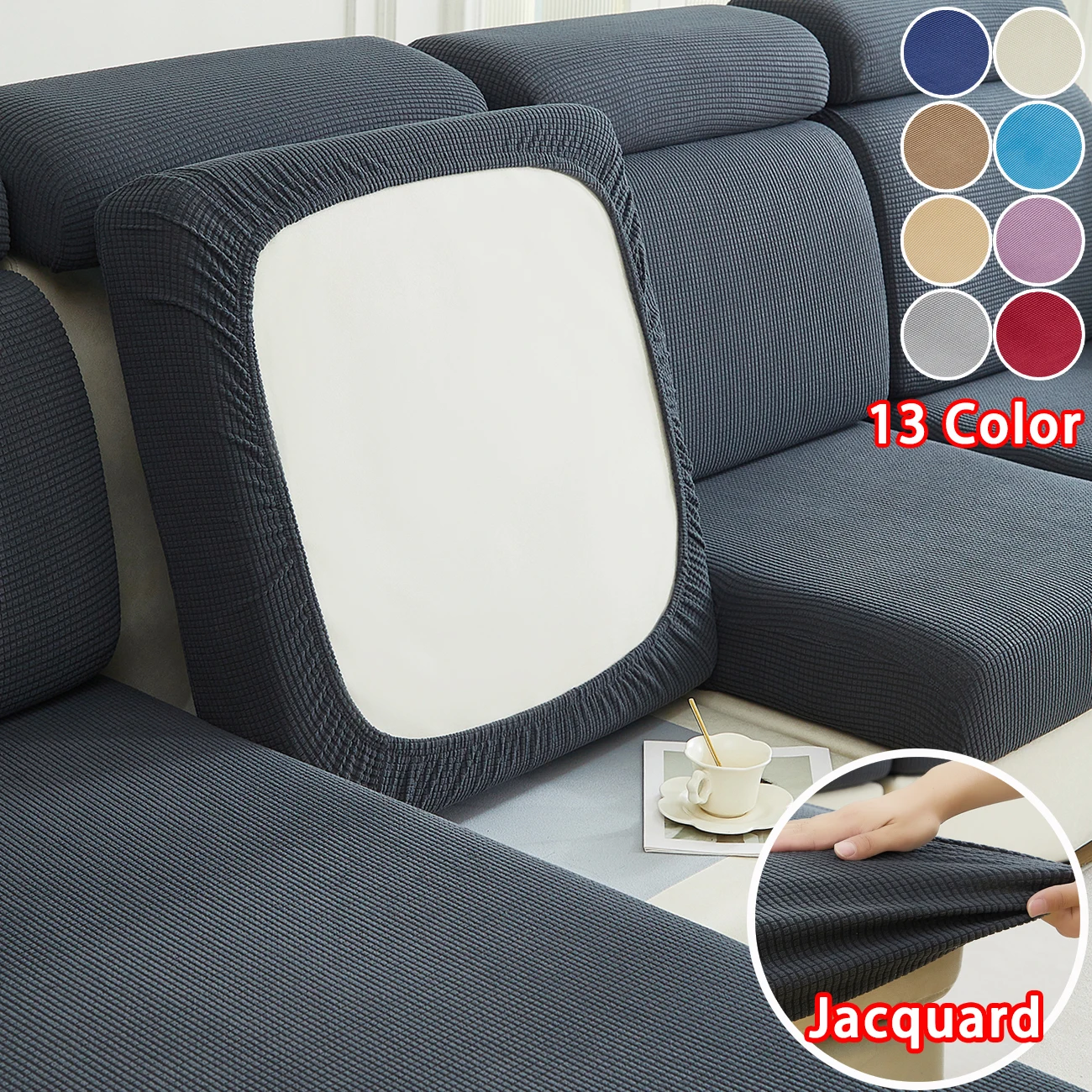 1pc Jacquard Sofa Cushion Cover Elastic Soft Polar Fleece Solid Color Sofa Slipcover for Living Room Sofa Couch Cushion Covers