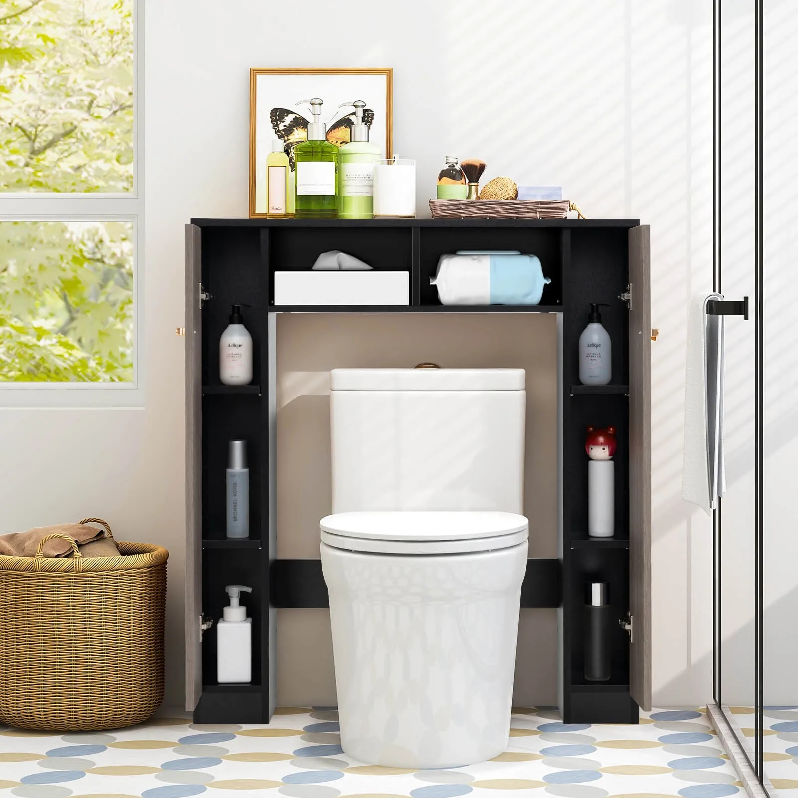 

Over The Toilet Storage Cabinet, Double Door Bathroom Toilet Storage Organizer