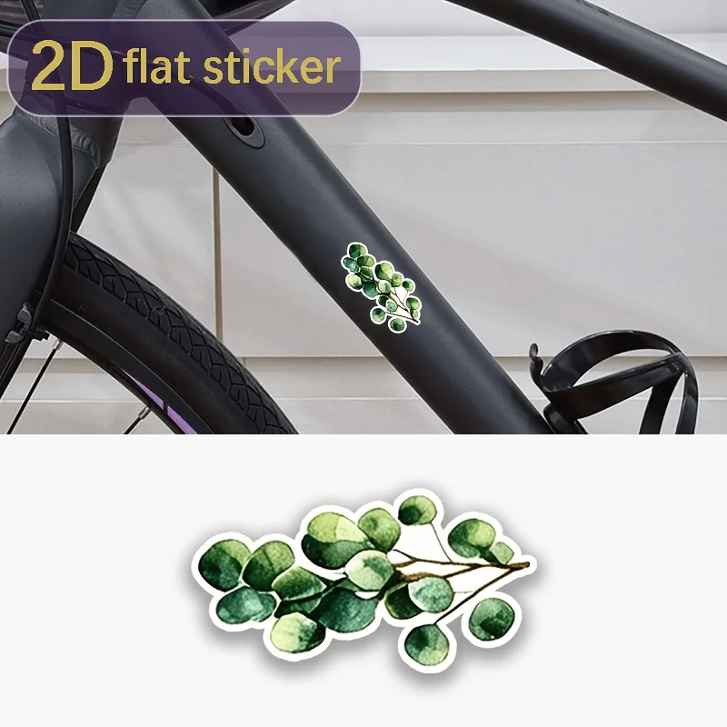 2-Pack Eucalyptus Green Leaf Watercolor Plant Bike Stickers, Waterproof Custom Decorative Stickers for Electric Bikes,