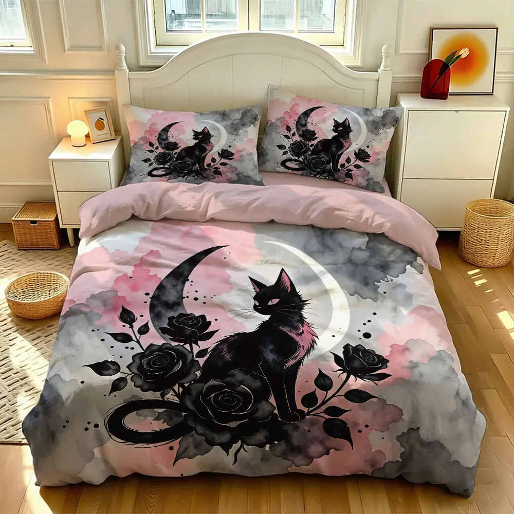 

2/3pcs Bedding Set Pink Fox 3D Print Comfortable Duvet Cover for Home Bedroom Decor, 1 Duvet Cover and 2pillowcase with Zippers