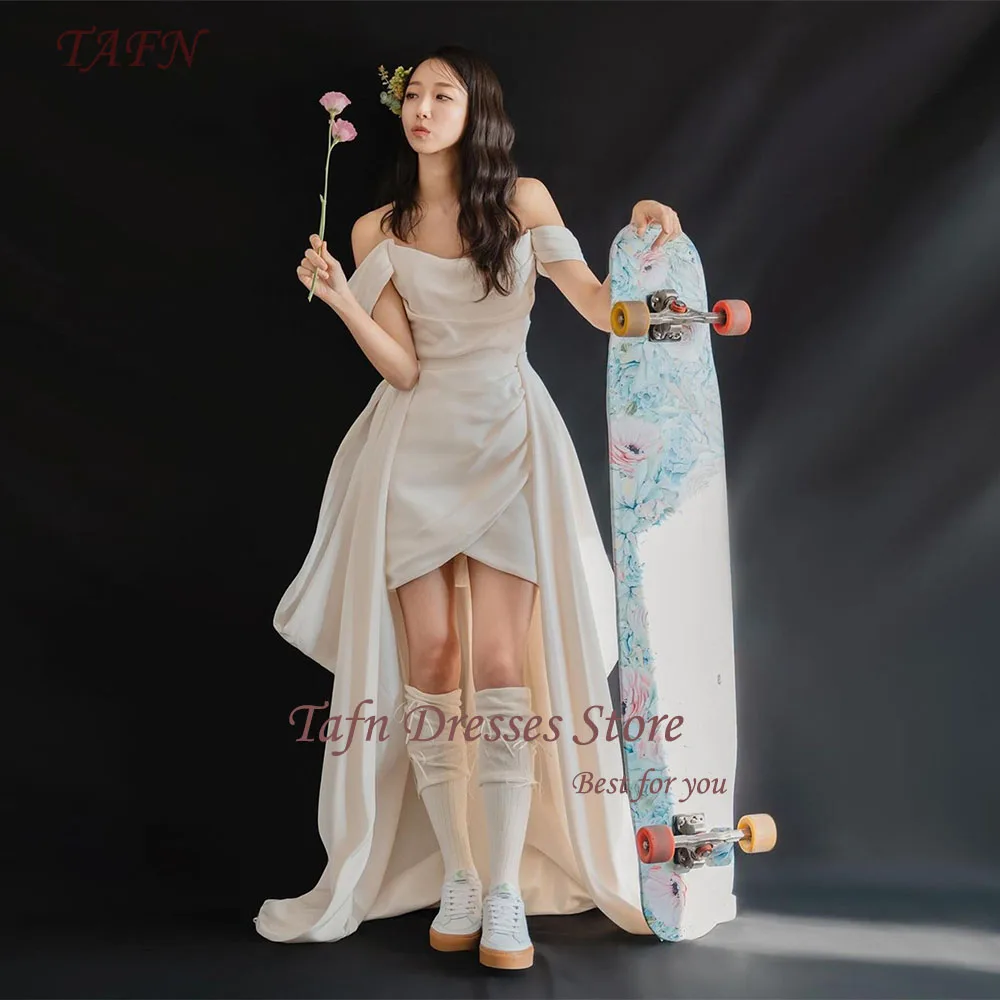 

TAFN Hi-Lo Wedding Shooting Dresses 2024 웨딩드레스 Simple Off the Shoulder Bridal Gown Photo Shoot Sweep Train Reception Dress