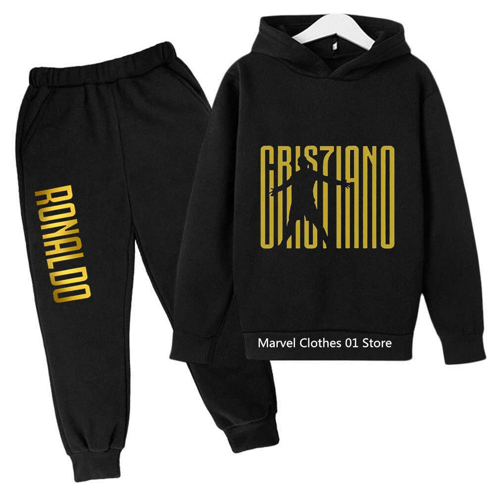 Ronaldo Printed Children's Sports Hoodie Set Autumn and Winter Boys and Girls 2-14 Year Old Youth Hoodie+Pants Boys' Clothing