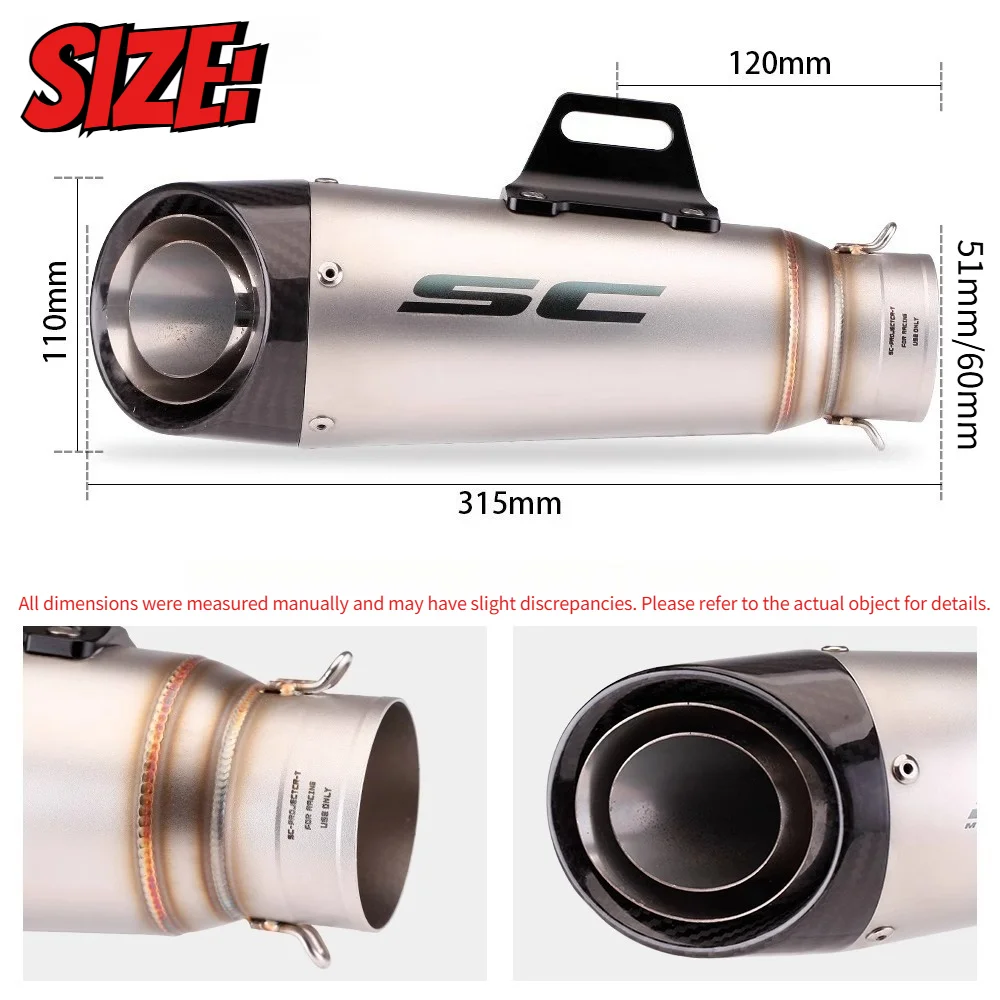 51 مللي متر/60 مللي متر العالمي ، تعديل SC دراجة نارية مشروع العادم الأنابيب ، مع DB القاتل لهوندا YZF R6 R3 R25 MT07 MT09 Z400 Z900 Z650