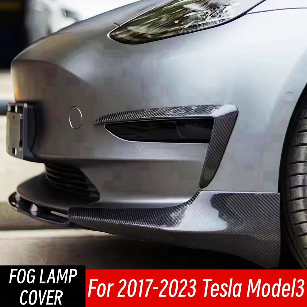 

For Tesla Model 3 2017 18 19 20 21 22 23 Real Carbon Fibe Front Bumper Side Splitter Fog Lamp Cover Trim Decoration Accessories