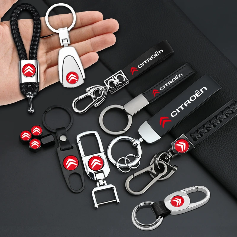 Luxury Car Keychain Metal Leather Key Ring Key Chain Car Badge Keychain for Citroen C1 C3 C4 C5 VTS C4L DS3 DS4 DS5 Car Stickers