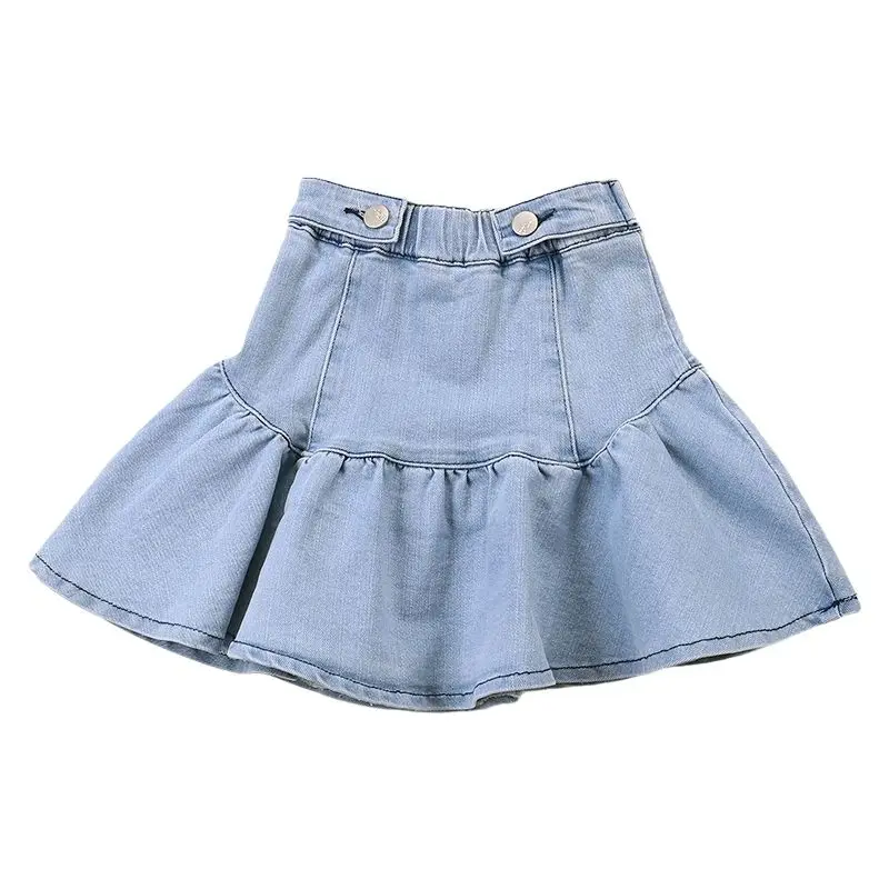 Girls Denim Skirt Set 2023 Summer New Children\'s Korean Version Ruffled Short Skirt T-shirt 2-piece Girls\' Baby Clothes Set