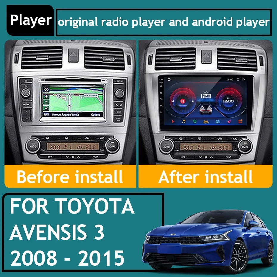 

For Toyota Avensis 3 2008 - 2015 Car Radio Android 13 Carplay GPS Navigation Android Auto Screen Video No 2din 5G WiFi