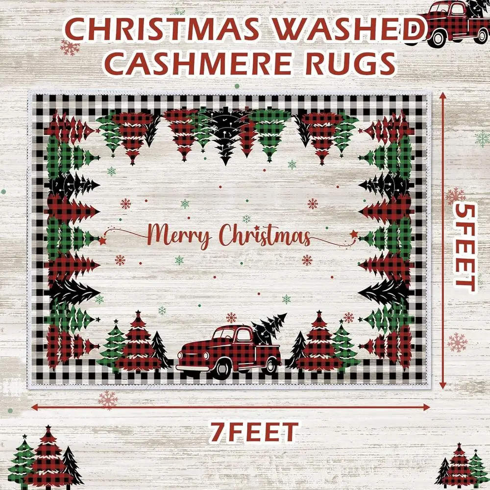 Watercolor Christmas Bear Plaid Rug, Washable for Entryway or Living Room, 2x3/5x7 ft