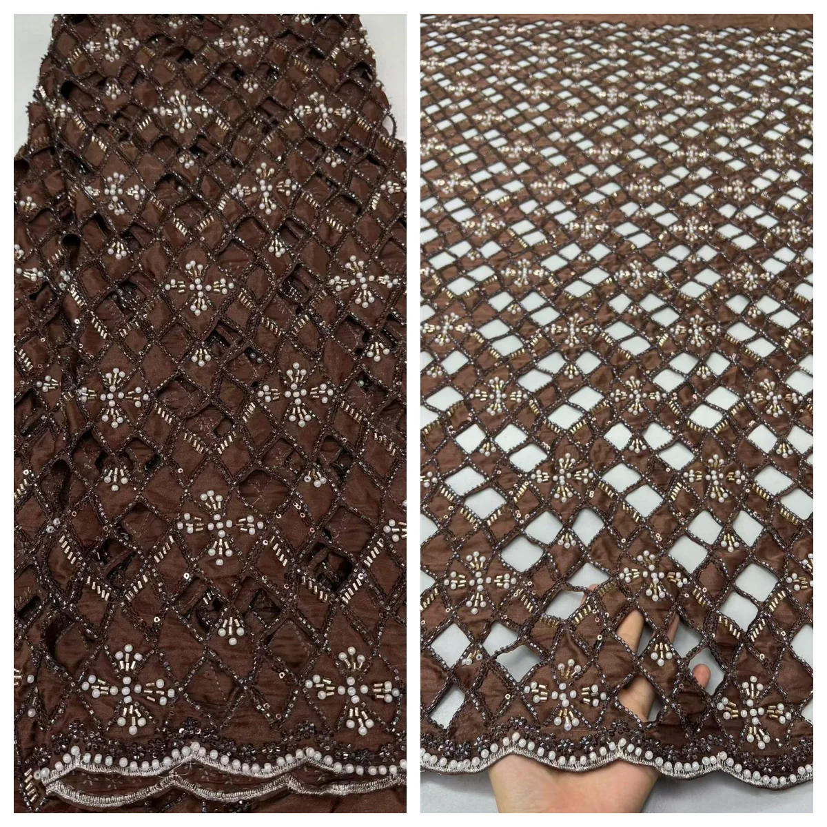 African Sequins Lace Fabrics Fashion Nigerian Embroidery Beaded Tulle Lace Fabric High Quality For Sewing Cloth Party Dress