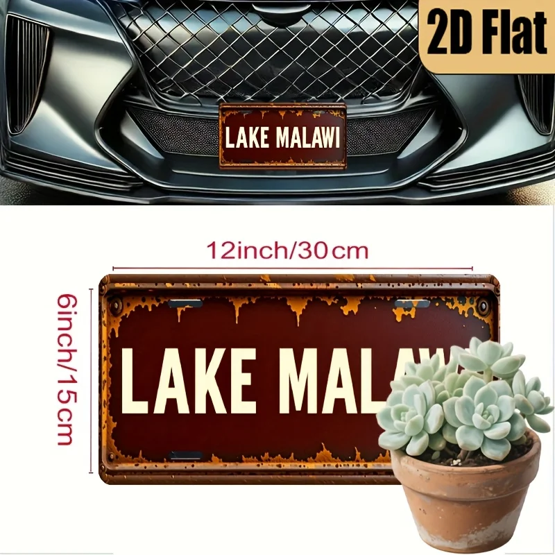 1pc Vintage Lake Malawi Themed License Plate - 6x12 Inch Retro Car Number Plate for Tanzania/Rwanda/ Malawi, Fit Vehicle Accesso