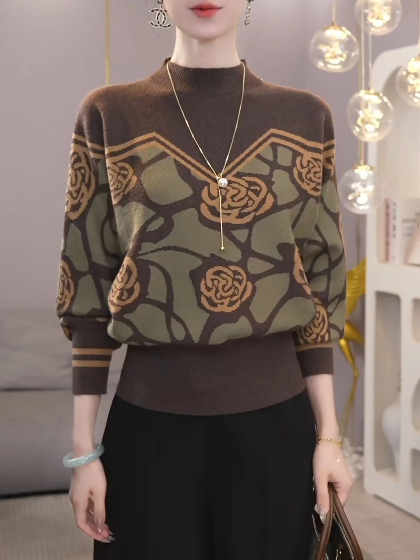 

2025 Autumn Winter New plus Size Retro Korean Chinese Sle mid Ne Knitted Sweater Women Base irt Warm Thermal Long Sve