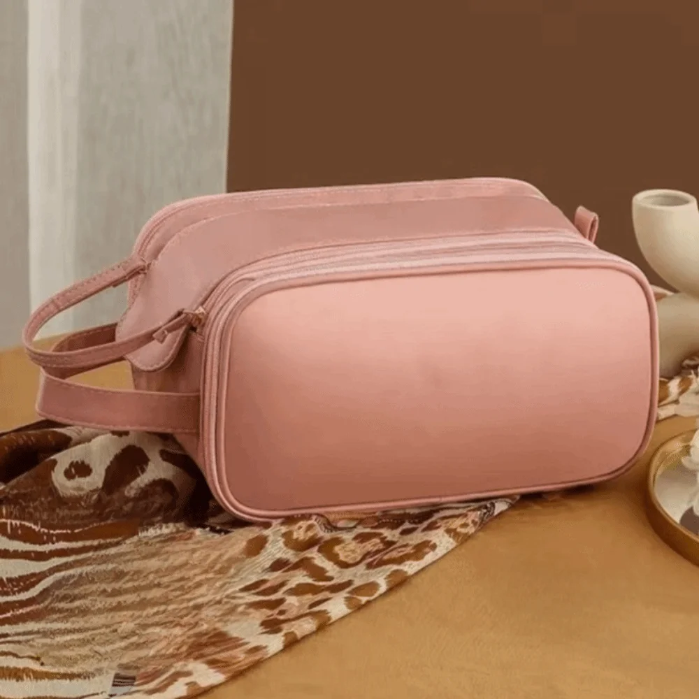 PU Leather Multifunctional Makeup Bag Double Zipper Waterproof Portable Travel Bags Multipocket Design Large Capacity