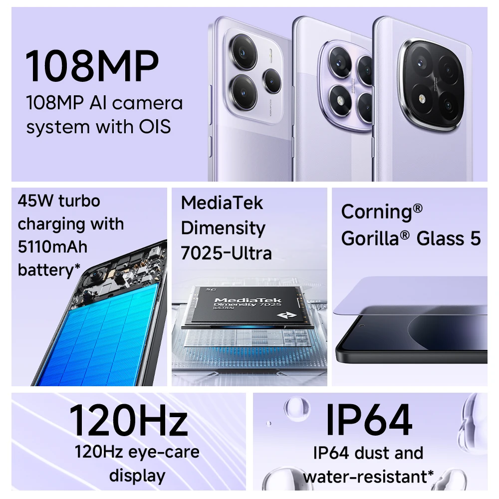 هاتف ذكي Nuevo Xiaomi Redmi Note 14 6,67 120 هرتز Pantalla OLED MTK الأبعاد 7025-Ultra 5500mAh 45W 50MP OIS IP64 IN NFC