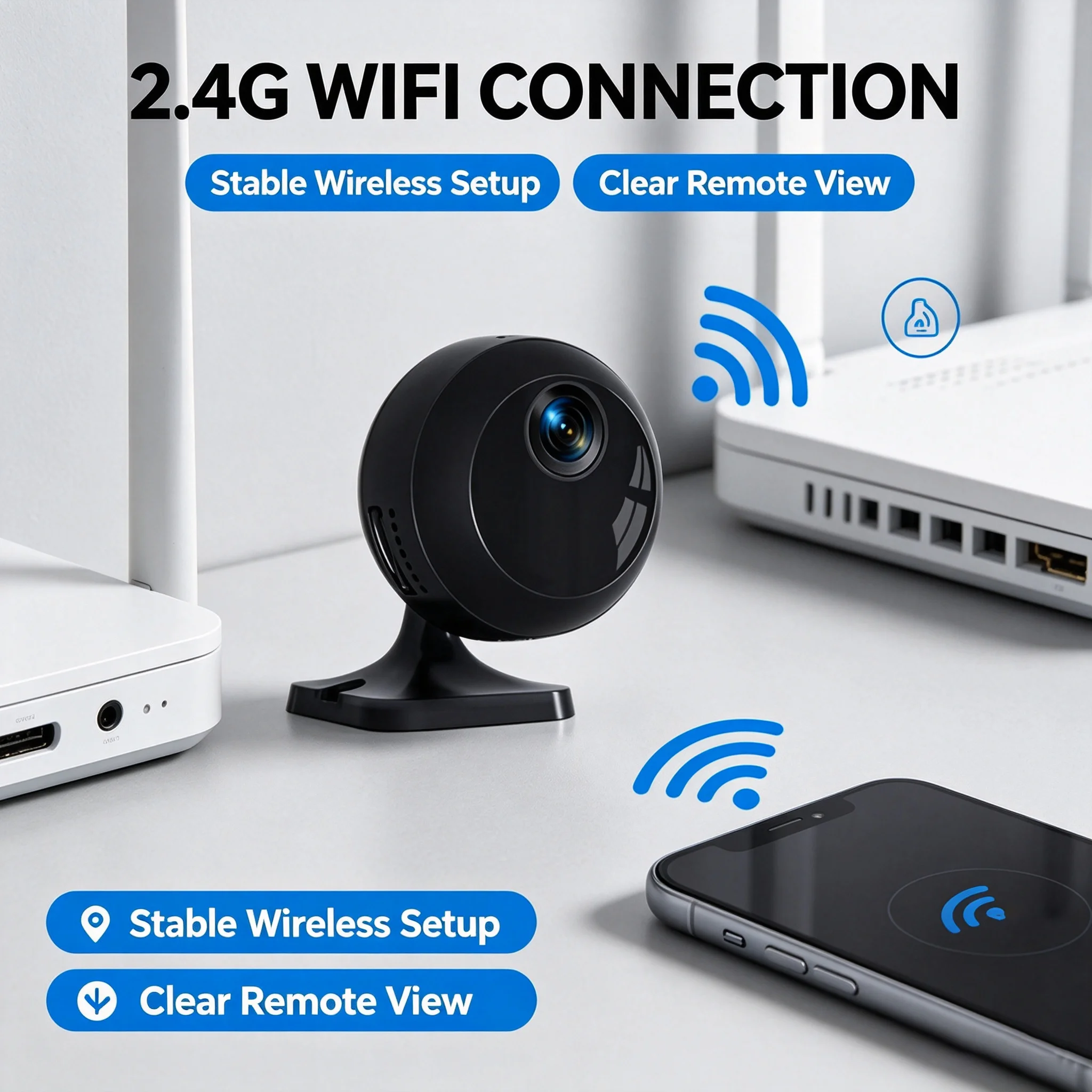 Compact WiFi Camera 2.4GHz Night Vision Motion Detection Two-Way Audio, Portable Pet Camera Discreet Indoor Smartphone App Remote View, SD Card Cloud Storage