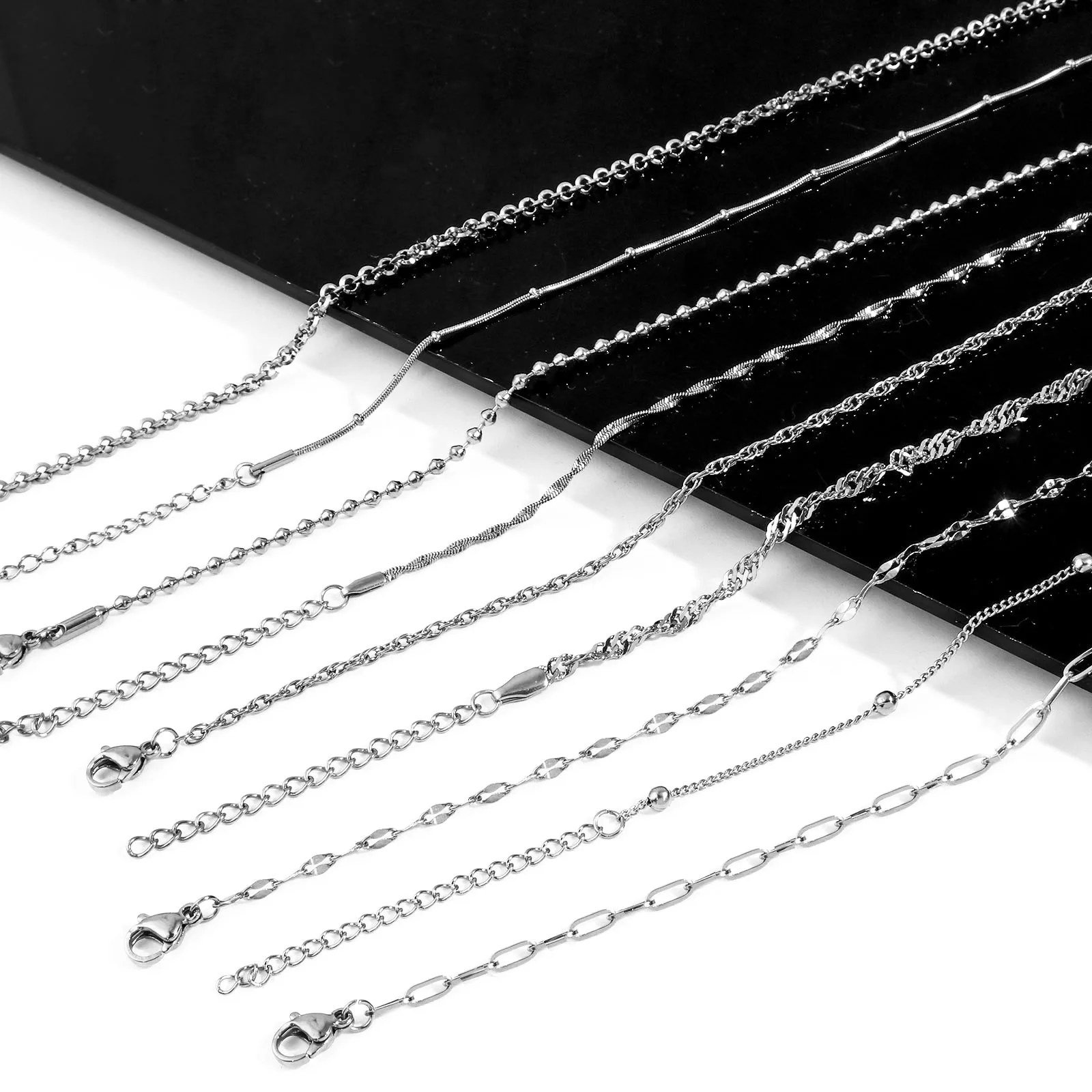 304 Stainless Steel Link Cable Chain Necklace Silver Color Metal Chains Round Ball Necklace Jewelry Gifts 46cm(18 1/8