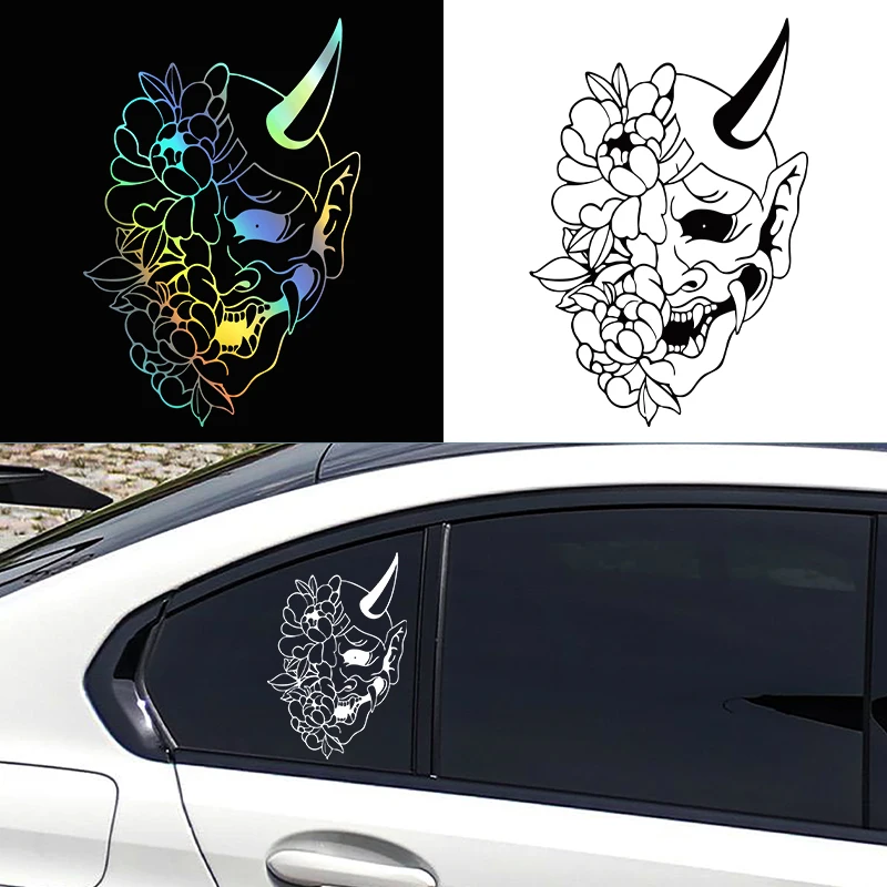 Flower Demon Hannya Mask Car Stickers Decals for Exterior Japanese JDM Style Tuning Accessory Waterproof Vinyl Sticker Removable