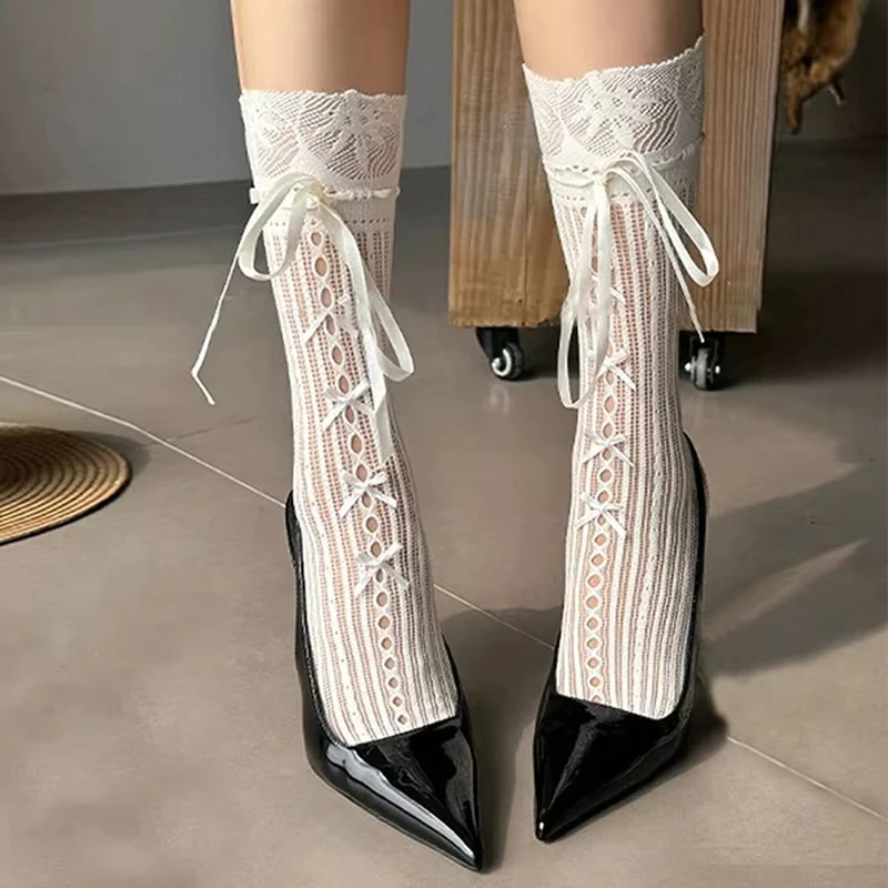 الباليه الشريط الجوارب تنفس جوارب للنساء مخطط شبكة صيد السمك الجوارب الطويلة Kawaii لوليتا جوارب طويلة لخزانة الملابس اليومية عادية