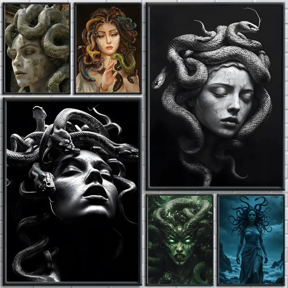 G-Greek Mythology M-Medusa Painting Calligraphy Wall Art Canvas Poster Premium Home Decor Print for Living Room Bedroom