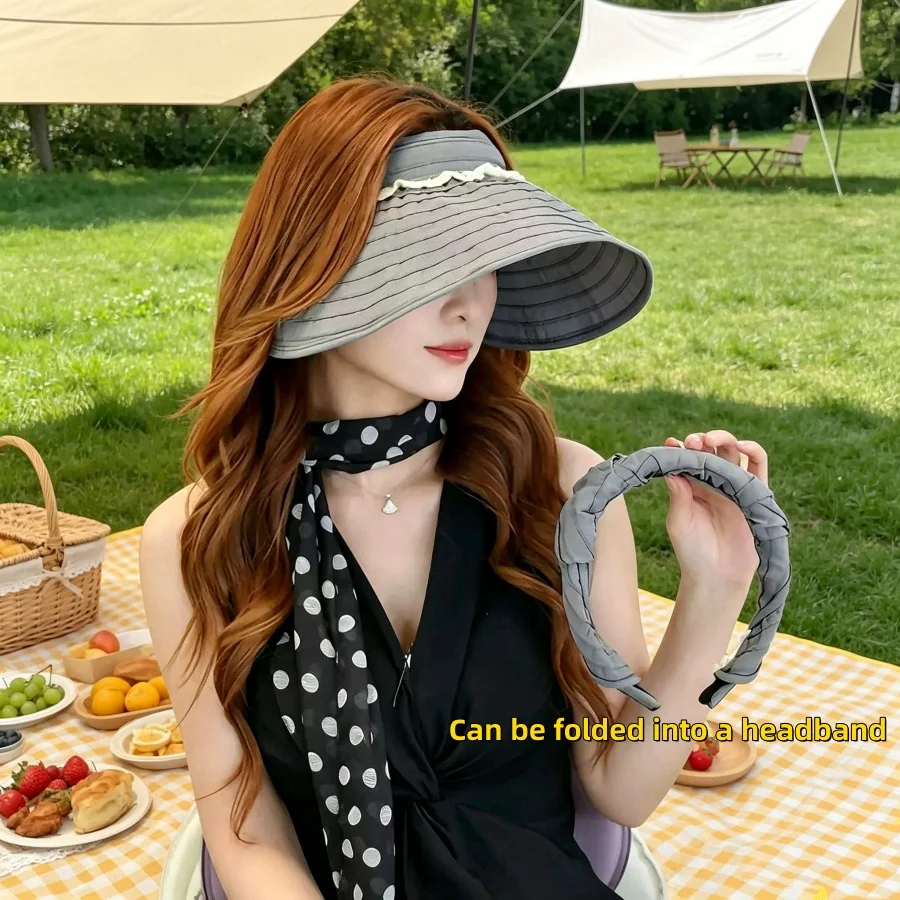 One Hat Fits Multiple Situations! Large Brim Lace-Trimmed Sunshade Visor Hat, Foldable, Uv Protection + Breathable, Won'T Make You Feel Stuffy, Perfect for Commuting/Daily Outings, Effortlessly Exudes a Gentle Vibe
