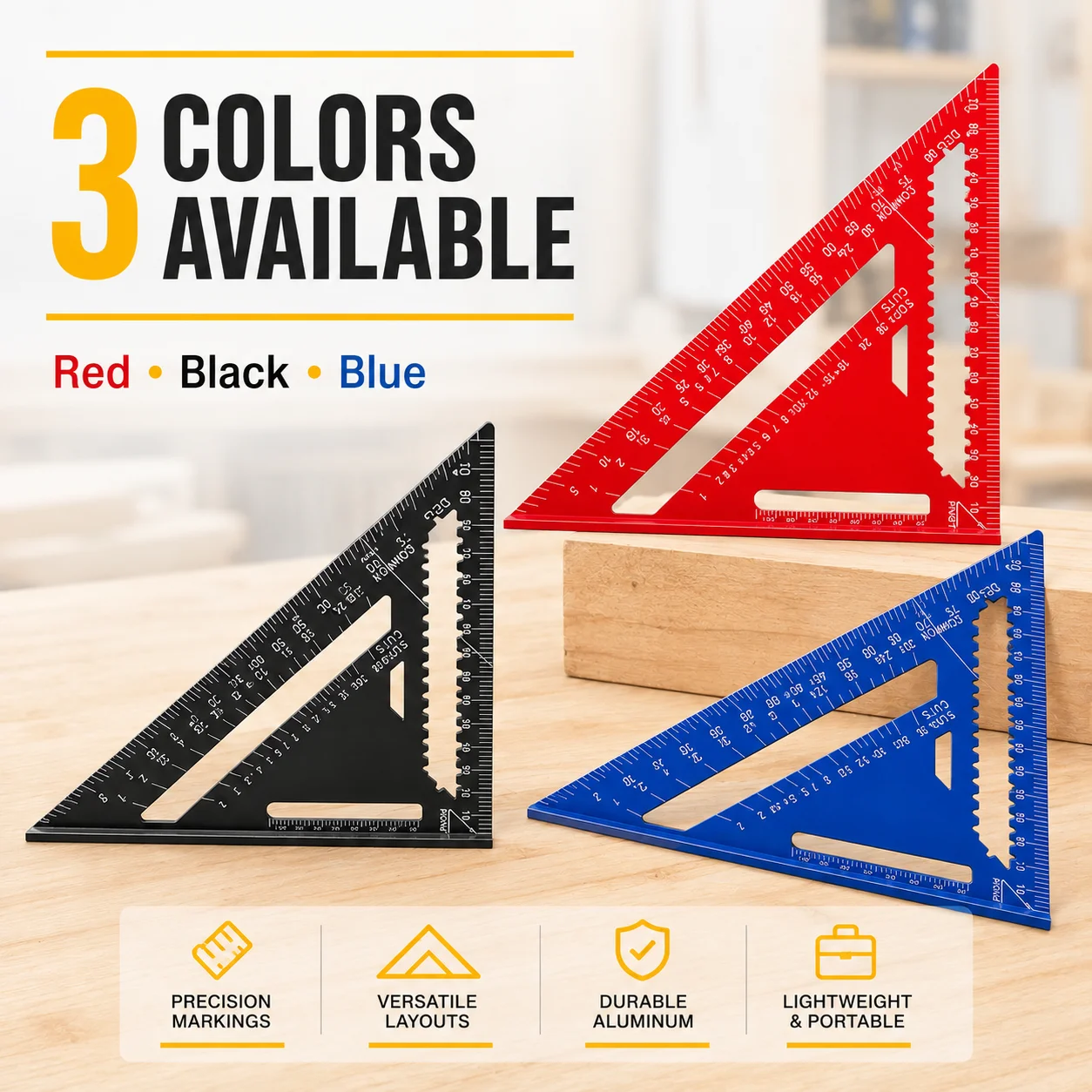 Precision Aluminum Rafter Square, Triangle Woodworking Ruler, Carpentry DIY Framing Layout Measuring Marking Angle Guide Tool