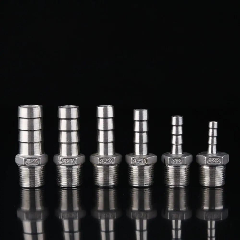 1Pcs Connector Adapter Pipe Joint 304 Stainless Steel BSPT Hose Connector 6mm To 12mm 1/8