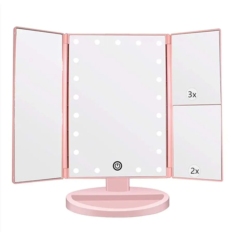 Lighted Vanity Makeup Mirror with 3x 2x Magnification,21 LED Lights and Touch Screen,180 Degrees Free Rotation Countertop Cosmet