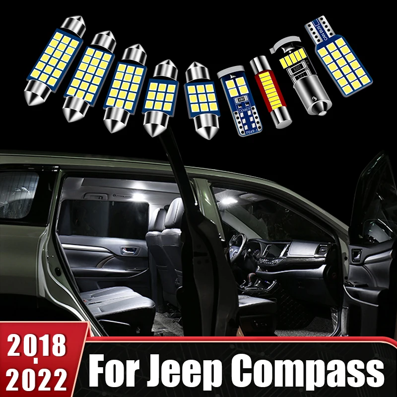 

For Jeep Compass 2018 2019 2020 2021 2022 15pcs Car LED Lights Interior Reading Lamp Trunk Bulbs Vanity Mirror Light Accessories