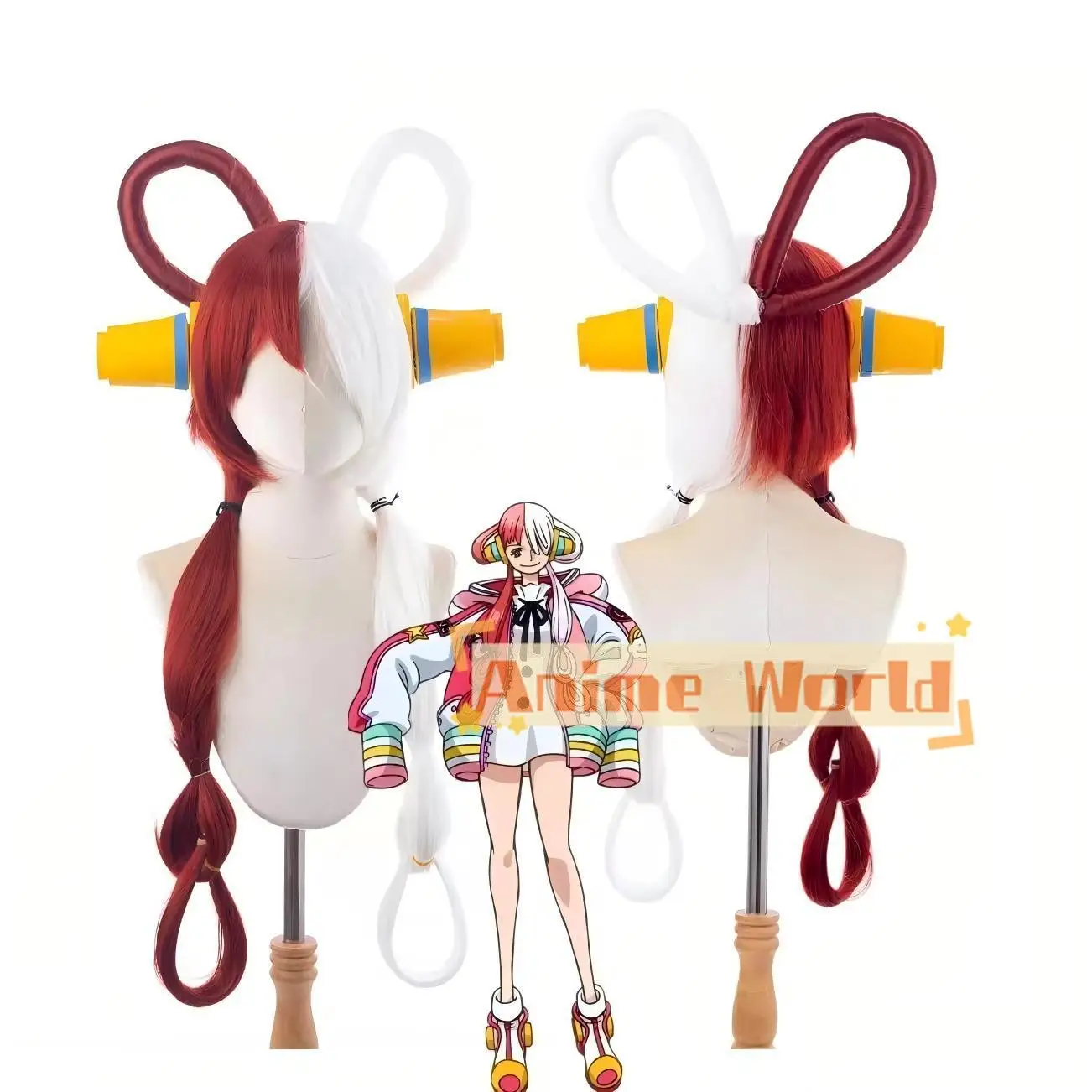 

Парик для косплея UTA, аниме-парик UTA, красный, 100 см, длинный, половина красная, половина белая, термостойкий, из синтетических волос + шапочка для парика