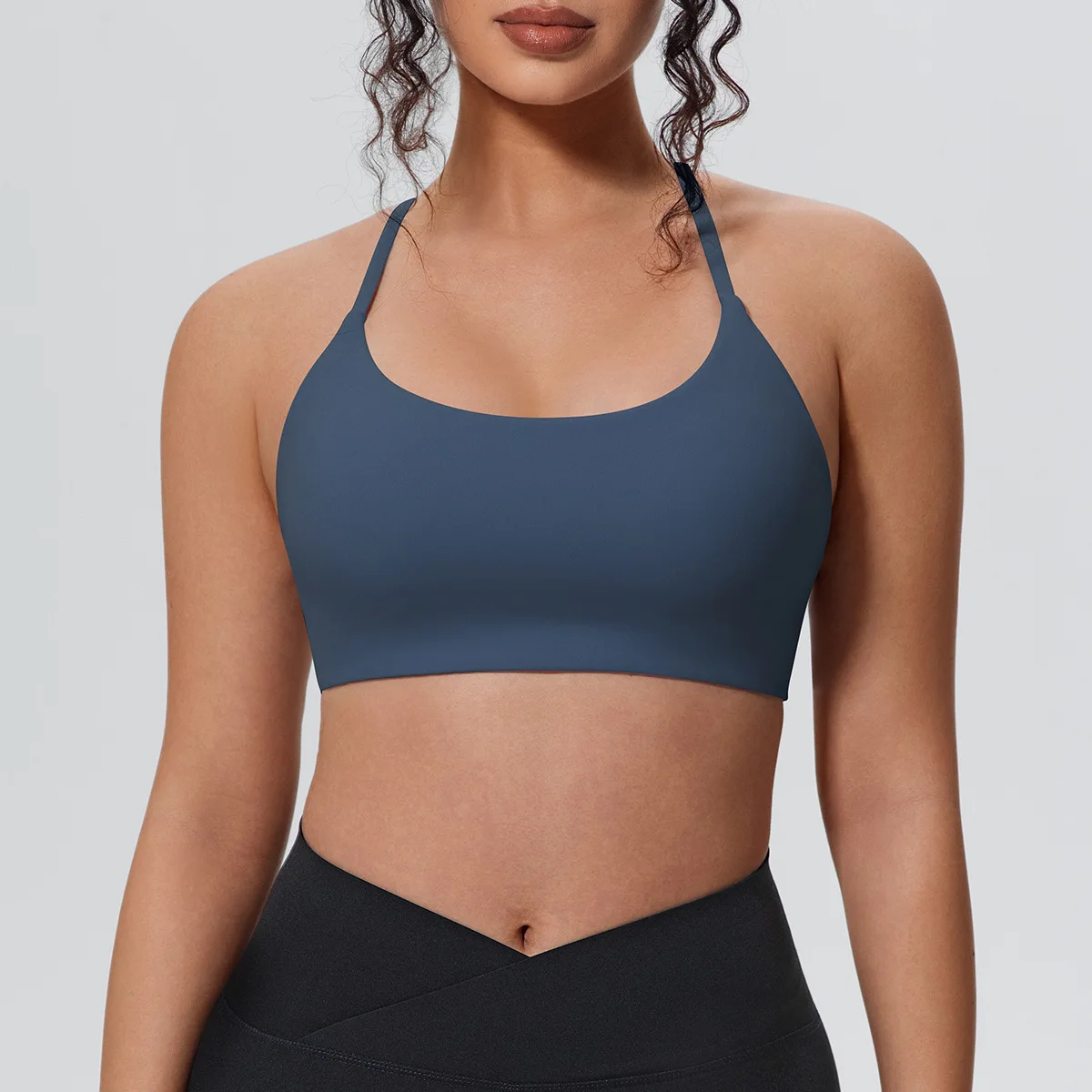 Women's Pure Color Double-Sided Nylon Sports Bra Fitness Running Yoga Vest Top with Beautiful Gathered Back for Body Shaping