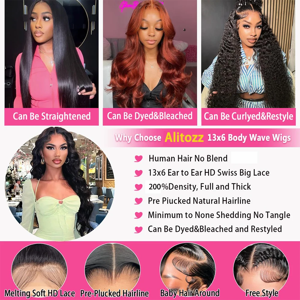 13x6 HD Lace Front Wig Human Hair Natural Black 40 42 inch Human Hair Body Wave Wet And Wavy Wig Pre Plucked Hairline with Baby Hair Drawstring Human Hair Wigs For Woman Transparent Swiss Lace Closure image 4