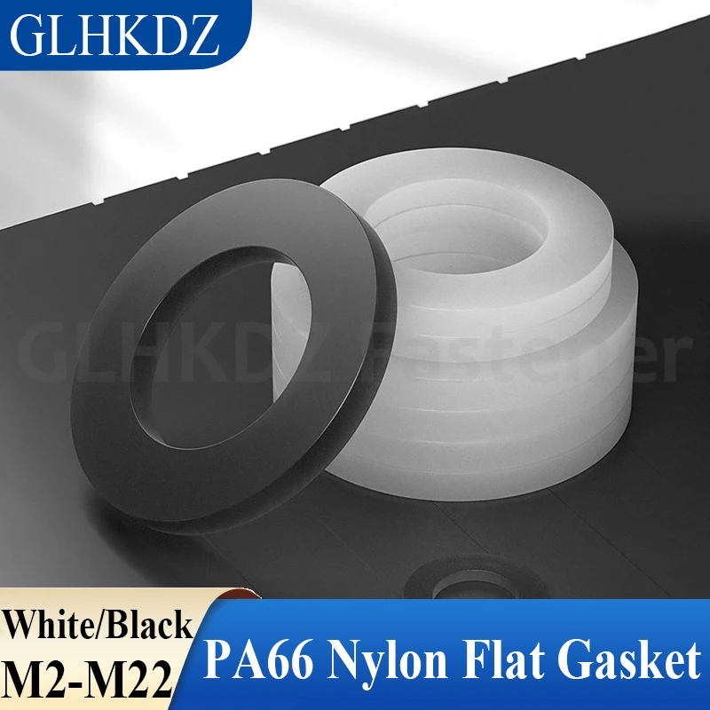 

White/Black PA66 Nylon Flat Gasket Insulated Nylon Washer M2 M2.5 M3 M4 M5 M6 M8 M10 M12 M14 M16 M18 M20 M22