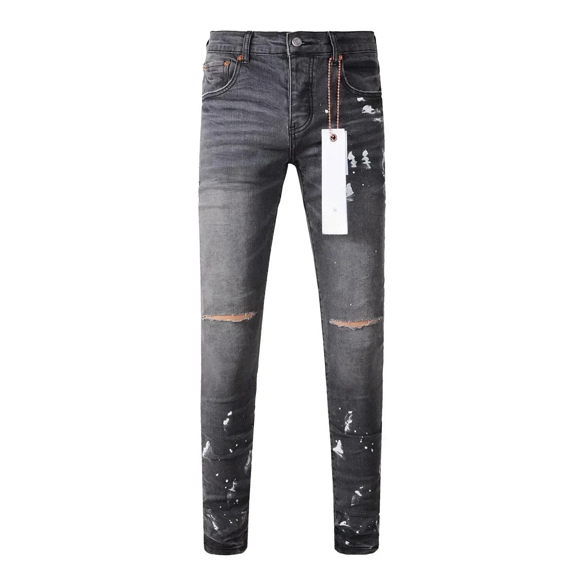 2024 Purples jeans Men with High street distressed dual tone wash Repair Low Rise Skinny Denim brands pants