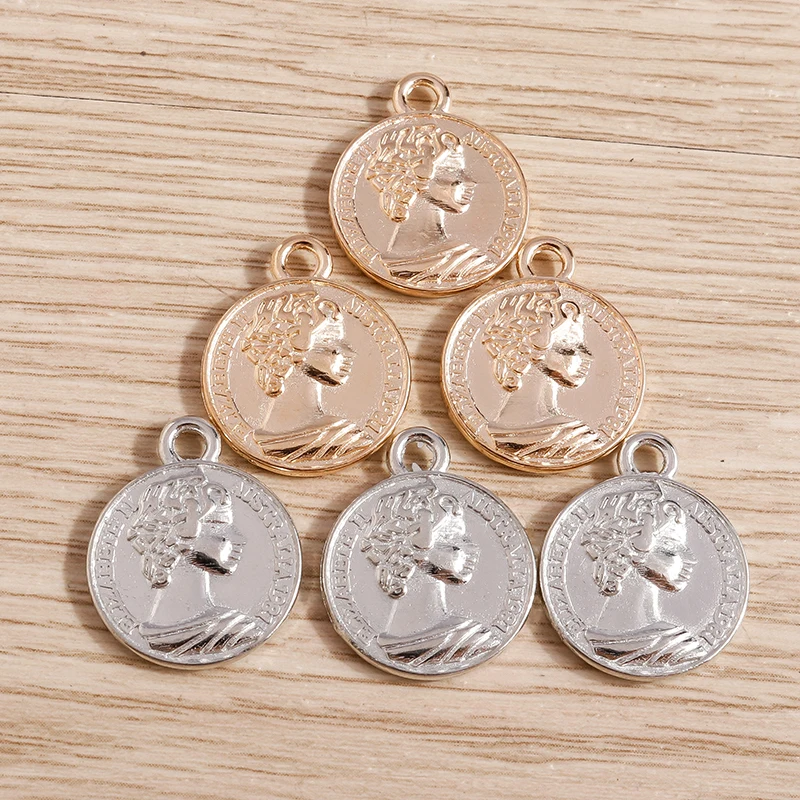 Tusember 20Pcs 16*20mm Alloy Elizabeth Coins Charms For DIY Earring Necklaces Pendants DIY Jewelry Making Handmade Finding