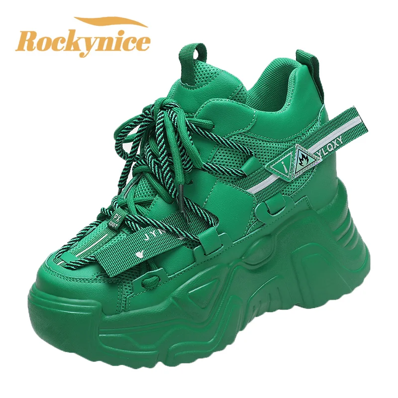 New 2025 Autumn Women Chunky Sneakers Breathable Mesh Casual Shoes 9CM Wedge Heels Platform Sports Dad Shoes Chaussures Femme