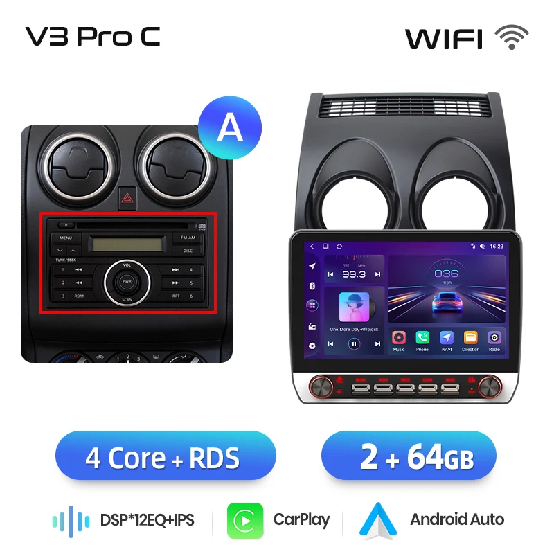 Junsun 13.1″ QLED Draadloze CarPlay Android Auto Autoradio Voor Nissan Qashqai J10 2006-2013 Intelligente Systemen DSP SWC RDS GPS