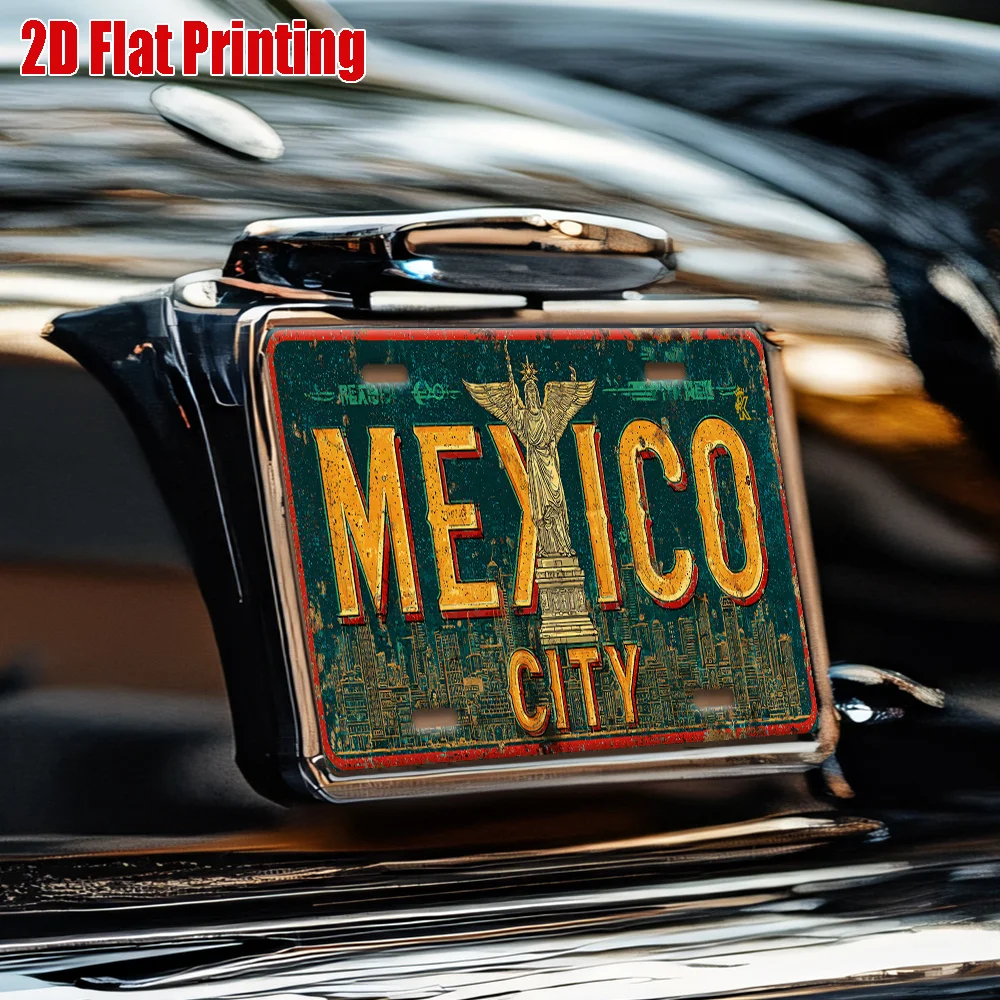 Mexico City Metal License Plate - Retro Mexican Capital Wall Decor with, Durable Aluminum Sign for Garage, Cafe, Home, Office -