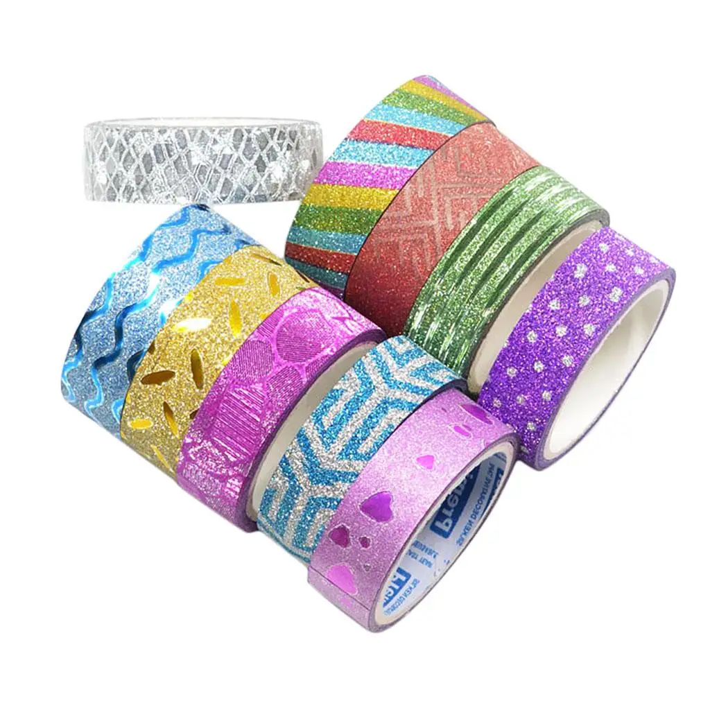 10 rollos de cinta adhesiva Washi con purpurina, para álbum de recortes, 1,5 cm x 3m