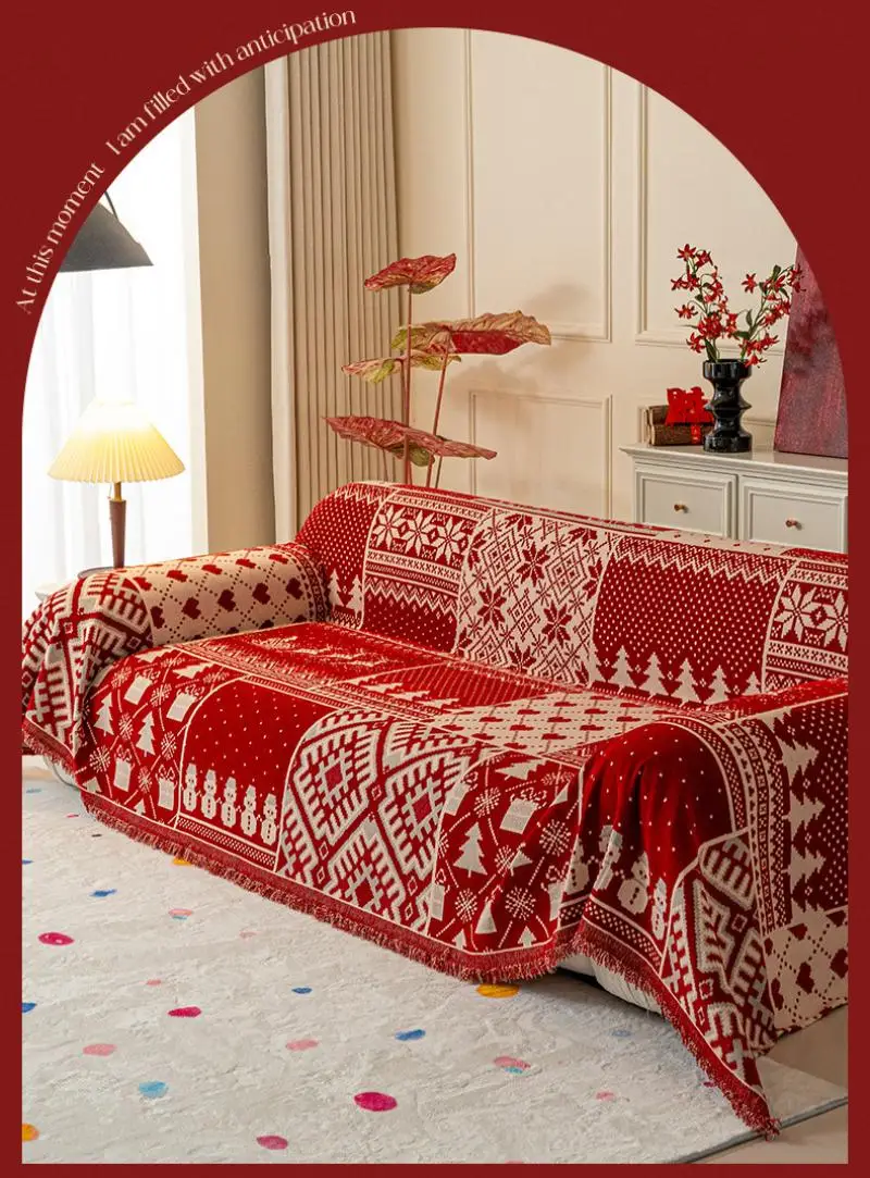 Chenille-Weihnachts-Sofabezug, einteiliger, umfassender Sofabezug, Stoff, kratzfest, multifunktionale dekorative Decke – Detail 4